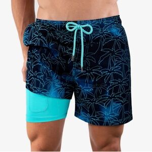 NWT Capelle Miami Collins Hybrid Swim Shorts in Foggy Palms print